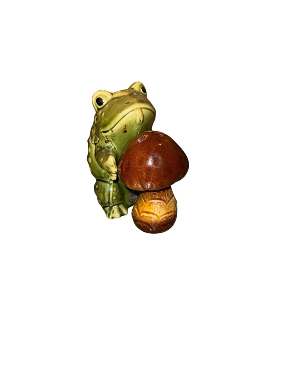 Vintage Green Frog with Brown Mushroom S&P